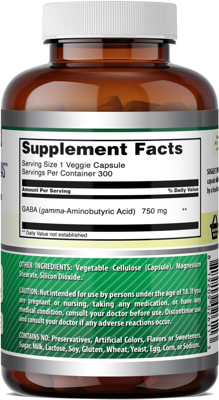 Amazing Formulas GABA 750mg Cápsulas Vegetales - 300 Unidades