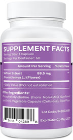 Suplemento de Azafrán Liposomal 88,5 mg, Máxima Absorción, Extracto Puro de Azafrán para el Estado de Ánimo, Energía, Visión y Concentración - 60 Cápsulas Veganas