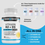 Vitamina K2 D3 con Calcio y Bioperina, 60 Cápsulas