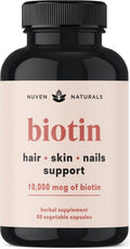 Biotina 10000 mcg con Vitaminas y Adaptógenos - Suplemento para Cabello, Piel y Uñas | Vegano, Sin Gluten, 60 Cápsulas