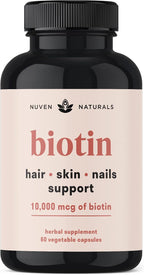 Biotina 10000 mcg con Vitaminas y Adaptógenos - Suplemento para Cabello, Piel y Uñas | Vegano, Sin Gluten, 60 Cápsulas