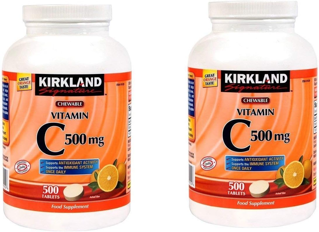 Kirkland Vitamina C 500 mg, Tabletas Masticables Sabor Naranja, 500 Unidades (Paquete de 2)