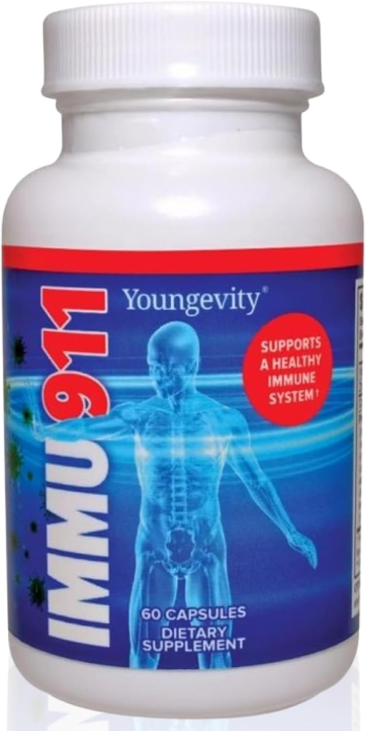 Youngevity Immu-911™ Advanced Immune - Complejo Inmunológico con Colostro, Vitamina C, Zinc, Equinácea, Astrágalo, Corteza de Pau D'Arco y 6 Hongos Micelares (60 Cápsulas)