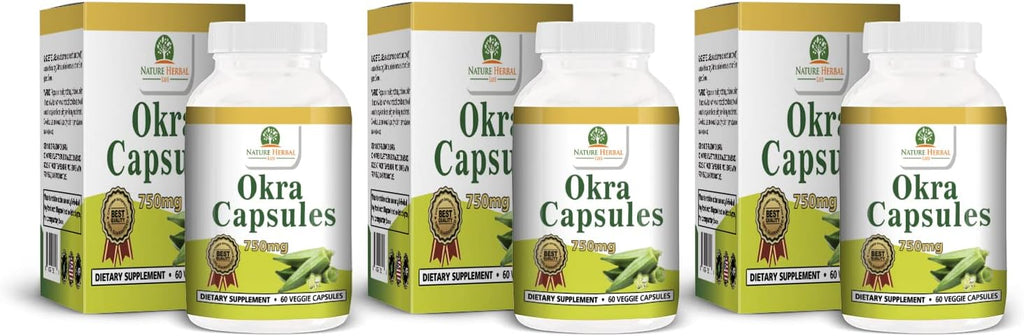 Cápsulas de Okra 750 mg, 180 Cápsulas Vegetales (3 Envases) - Nature Herbal Life