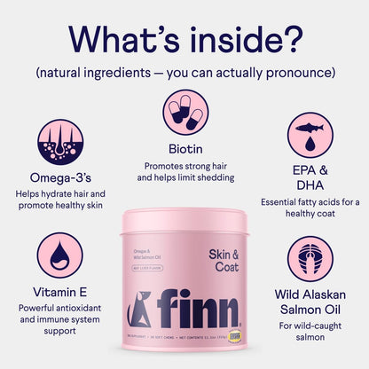 Finn Masticables de Aceite de Salmón para Perros – Piel y Pelaje – Omega-3 EPA y DHA – 90 unidades – Biotina, Zinc y – Image 3
