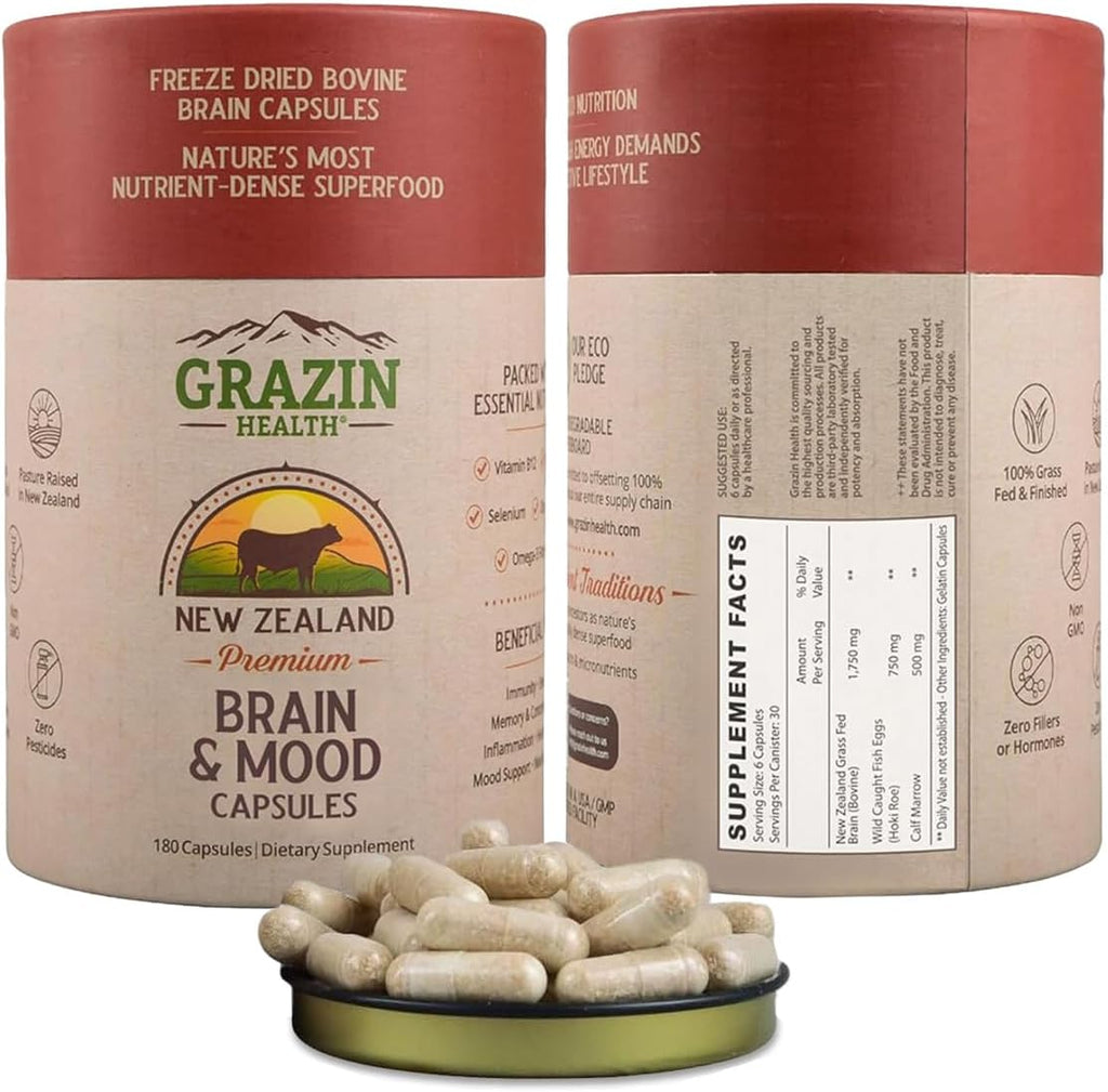Brain Mood Capsules - Suplemento de Cerebro de Vaca 1750mg, 30 Cápsulas