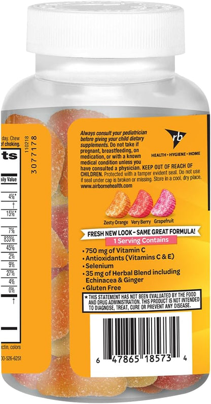 Airborne 750mg Vitamina C Gominolas para el Sistema Inmunitario, Surtido de Sabores, 126 Gominolas (Paquete de 3) – Image 3
