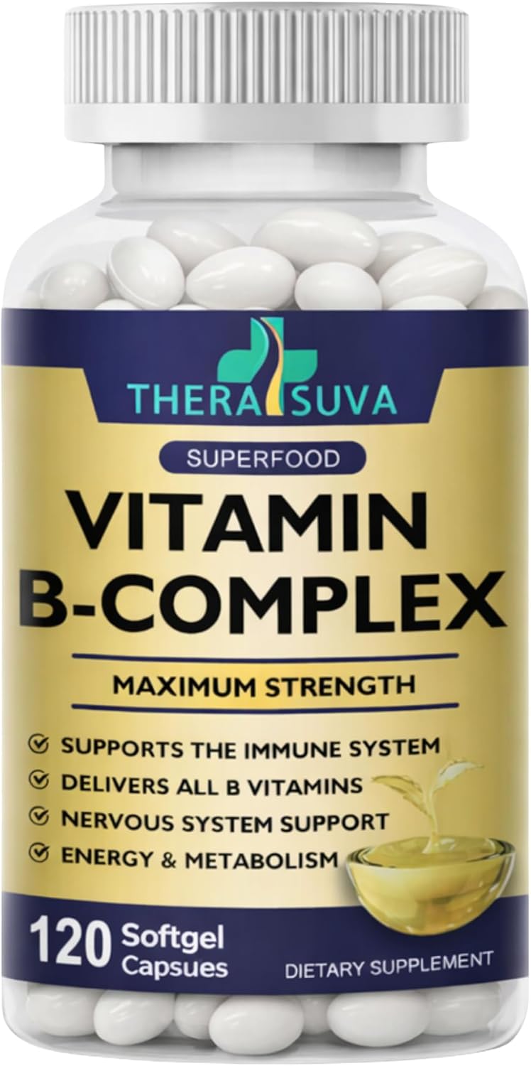 TheraSuva Complejo B + CoQ10 + Vitamina C - Suplemento de Máxima Potencia para Energía y Apoyo al Metabolismo, 2 Meses de Suministro, 120 Cápsulas Blandas