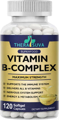 TheraSuva Complejo B + CoQ10 + Vitamina C - Suplemento de Máxima Potencia para Energía y Apoyo al Metabolismo, 2 Meses de Suministro, 120 Cápsulas Blandas