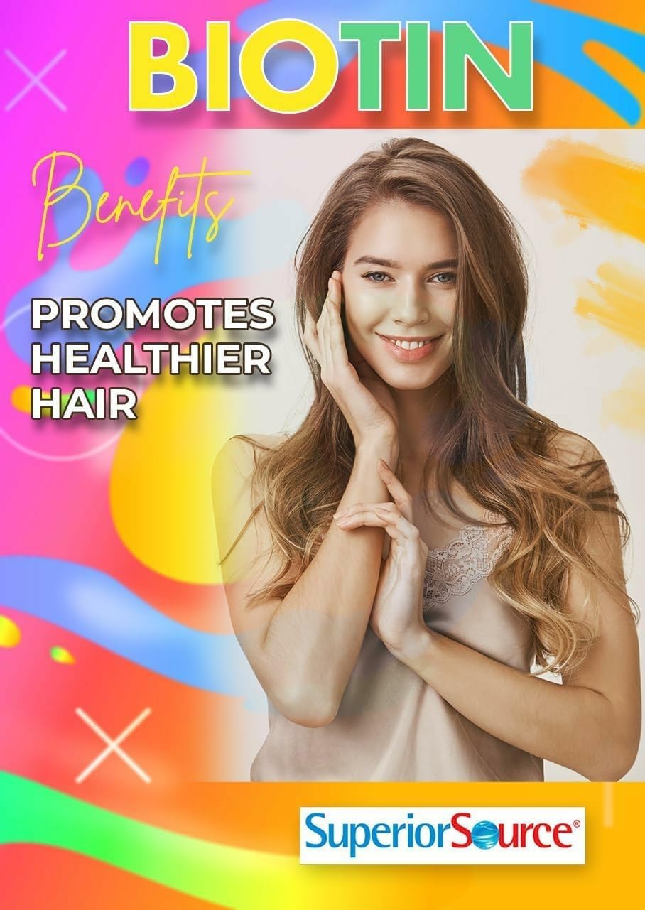 Superior Source Biotina 10.000 mcg - Suplemento dietético de biotina para cabello, piel y uñas - 60 tabletas sublinguales de disolución rápida