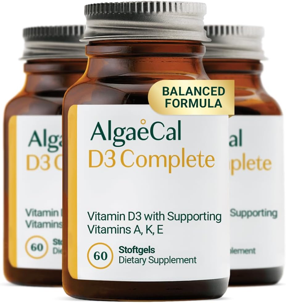 ALGAECAL D3 Complete - Combinación de Vitamina D3, K2, A y E, 180 Cápsulas Blandas (3 Envases)