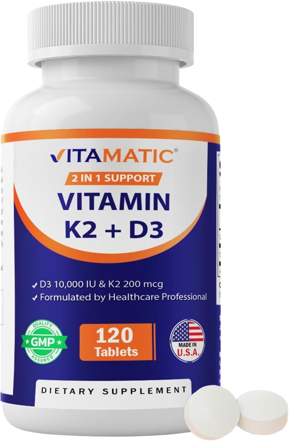 Vitamatic Vitamina D3 K2 10.000 UI + 200 mcg MK-7, 120 Comprimidos