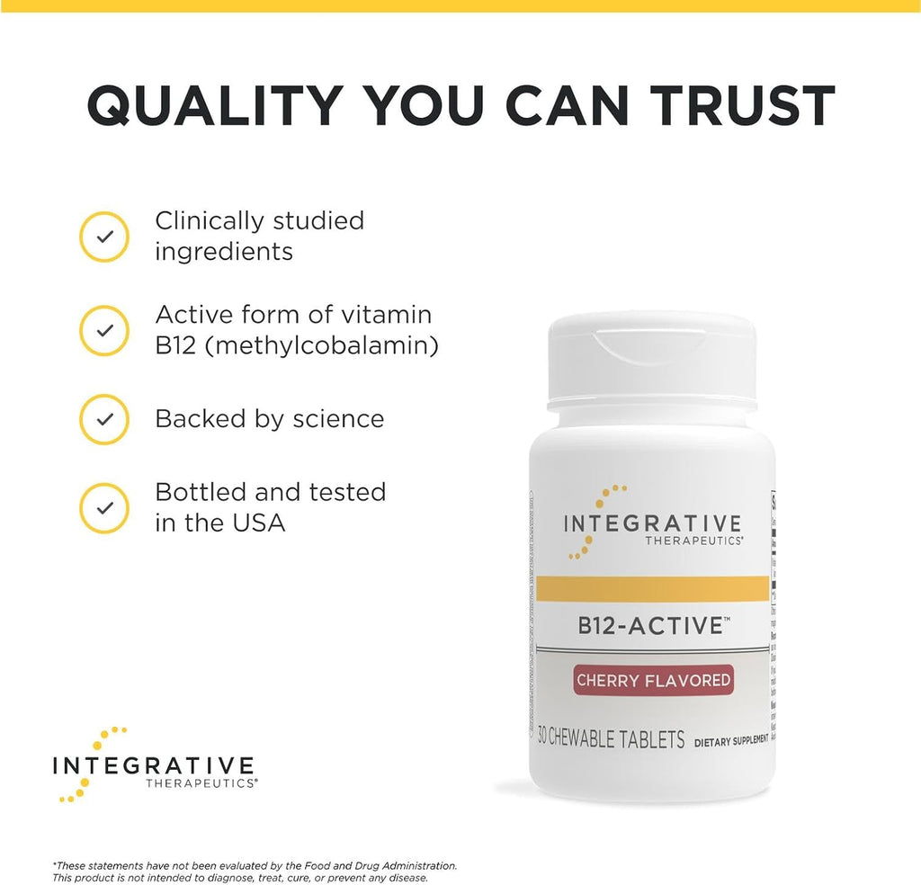 Integrative Therapeutics B-12 Active: Vitamina B12 Metilcobalamina, 30 Comprimidos Masticables (Pack de 2)