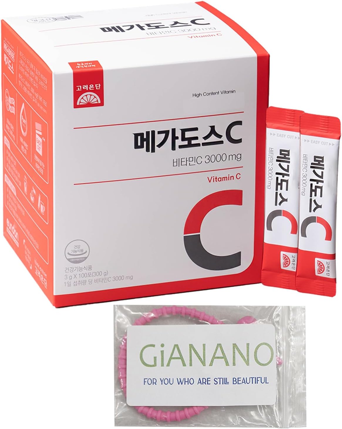 GIANANO Barrita de Vitamina C en Polvo Coreana, Sobres Individuales, Vitamina C 3.000 mg (100 Sobres, 300 g)