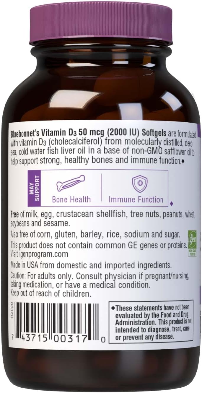 BlueBonnet Vitamina D3 2000 UI - 100 Cápsulas Blandas