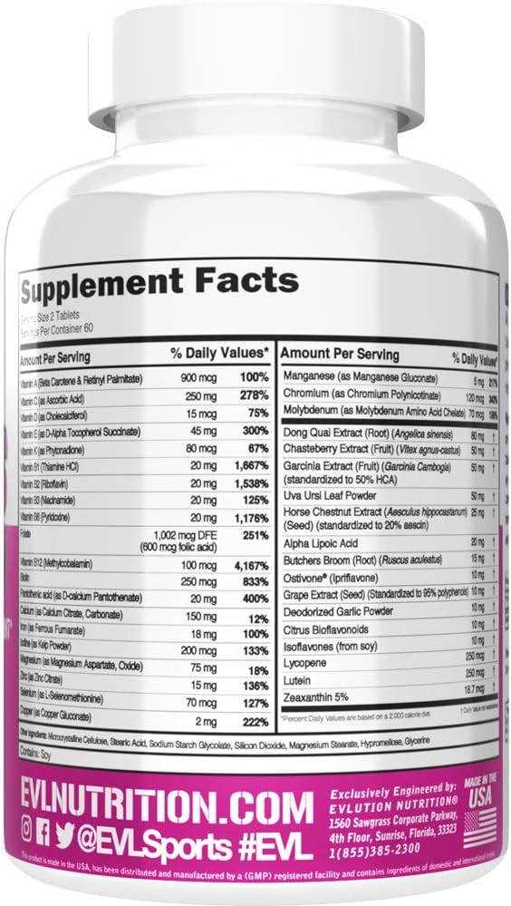 Evlution Nutrition Multivitamínico para Mujeres - Completo en Vitaminas y Minerales, 120 Comprimidos (60 Días)