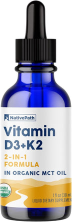 NativePath D3K2 Tincture – Vitamina D3 y K2 con Aceite MCT Orgánico – 30 dosis