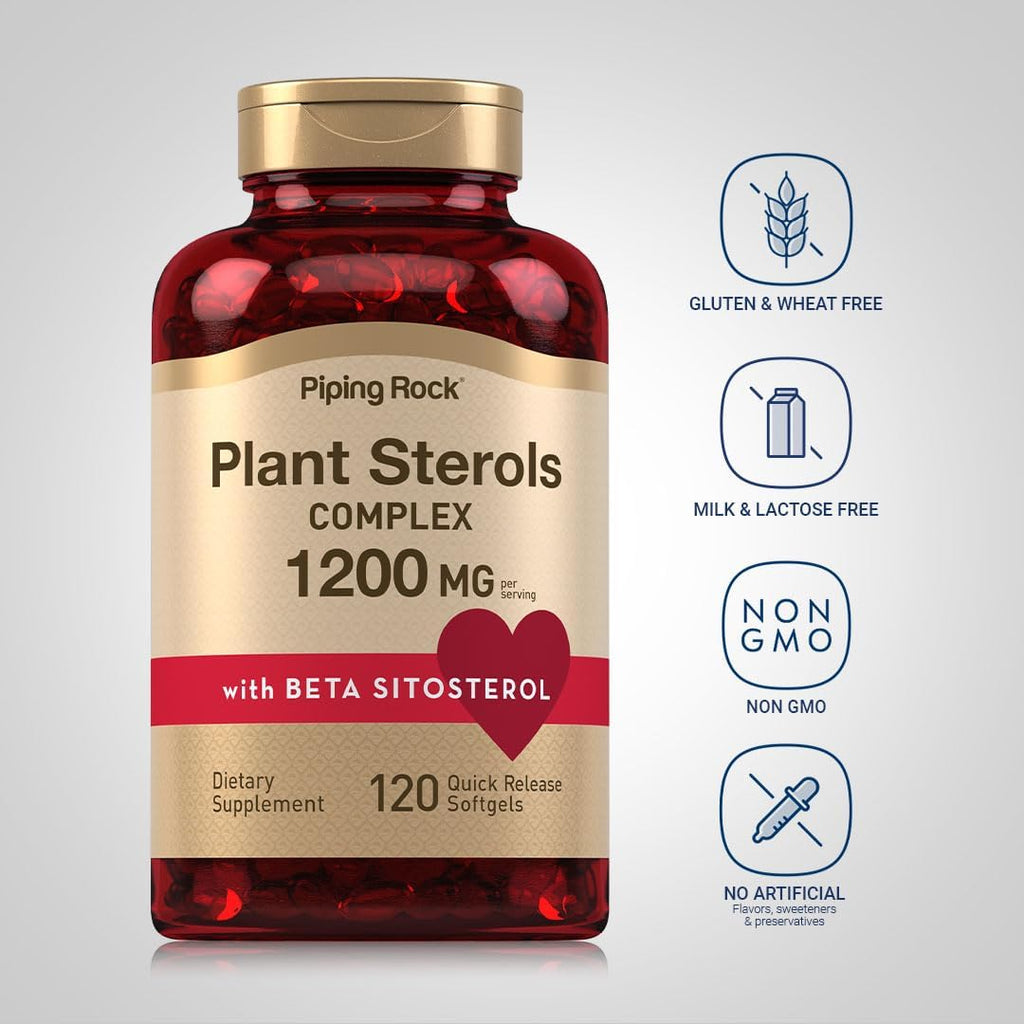 Piping Rock Suplemento de Esteroles Vegetales | 1200 mg | 120 Cápsulas Blandas | con Beta-Sitosterol | Complejo de Fitoesteroles | Sin OGM, Sin Gluten