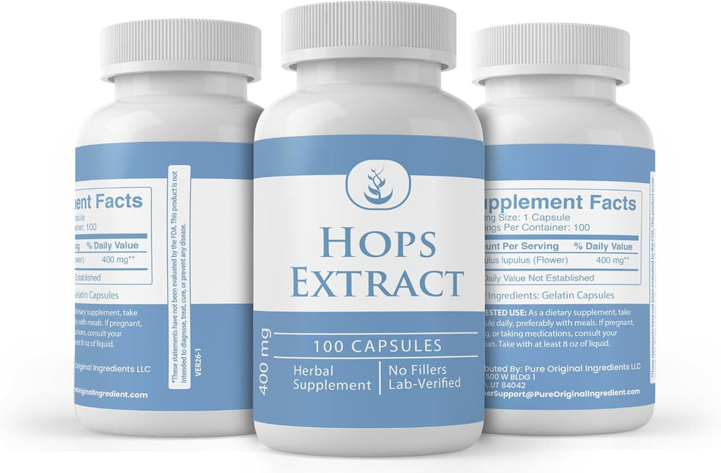 PURE ORIGINAL INGREDIENTS Extracto de Lúpulo, 100 Cápsulas, Siempre Puro, Sin Aditivos ni Rellenos, Verificado en Laboratorio