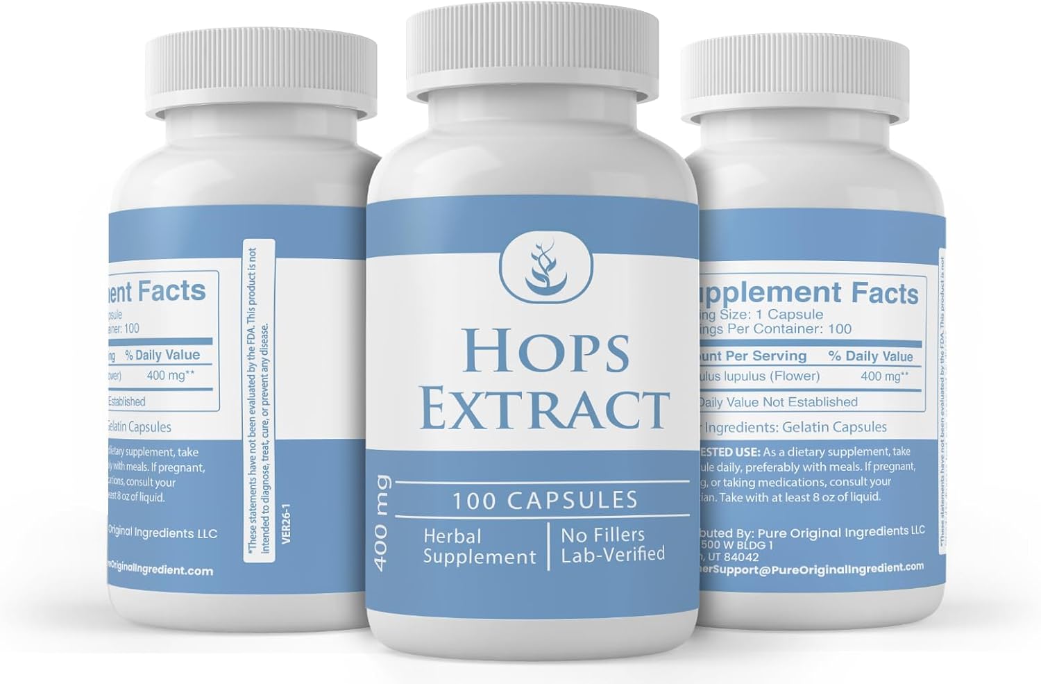 PURE ORIGINAL INGREDIENTS Extracto de Lúpulo, 100 Cápsulas, Siempre Puro, Sin Aditivos ni Rellenos, Verificado en Laboratorio