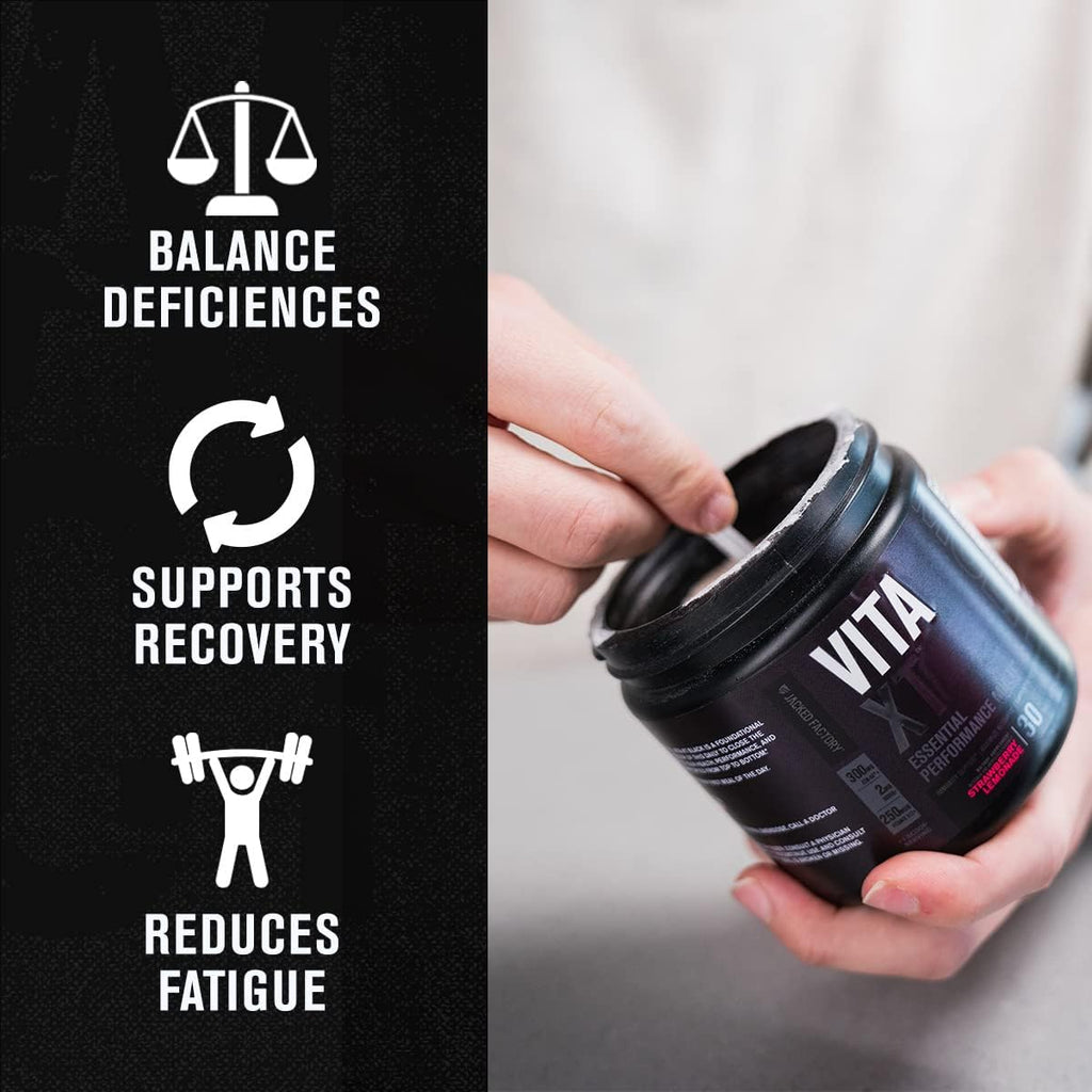 Jacked Factory Vita XT Performance Vitamin Powder - Multivitamínico en polvo para hombres con KSM-66 Ashwagandha, fibra prebiótica, vitaminas A, C, D, K, B6, B12 y más - Sabor limonada de fresa, 30 dosis