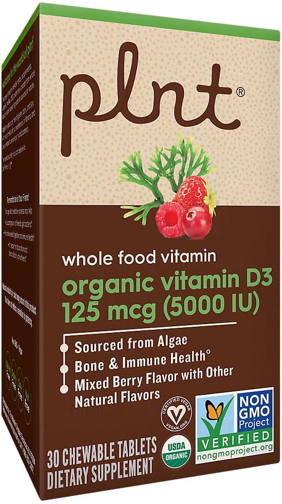 Plnt Vitamina D3 Orgánica 125 mcg (5000 UI) Sabor Mixed Berry - 30 Comprimidos Masticables