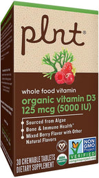 Plnt Vitamina D3 Orgánica 125 mcg (5000 UI) Sabor Mixed Berry - 30 Comprimidos Masticables