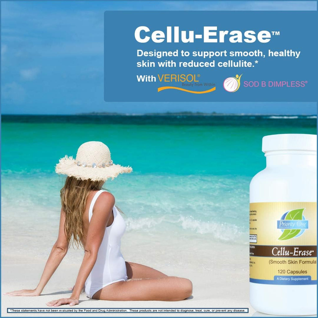 Priority One Vitamins - Cellu-Erase 180 Cápsulas Vegetarianas - Fórmula para Piel Suave* Reducción de Celulitis*