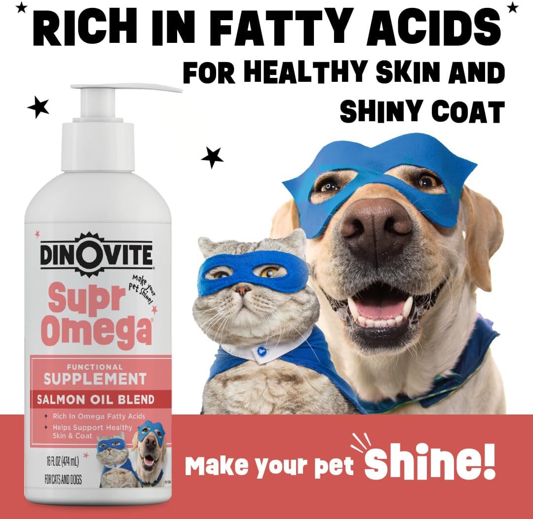 Dinovite SuprOmega Aceite de Salmón Salvaje para Perros y Gatos - Sin GMO - Omega 3 para Piel y Pelo - Suplemento Alimenticio - 473 ml