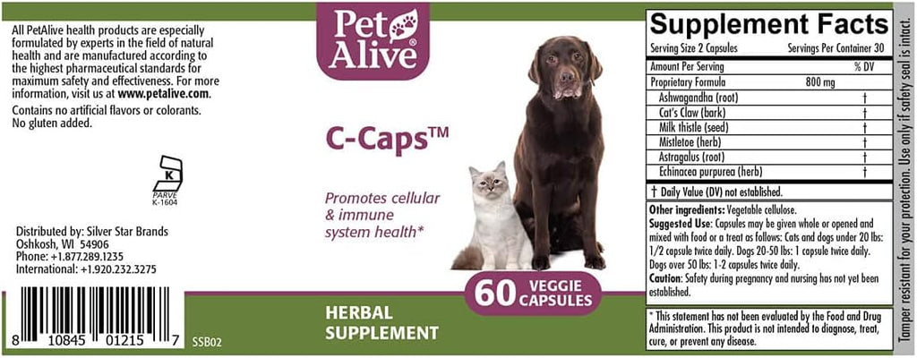 C-Caps - Suplemento Herbal Natural para Perros y Gatos - 60 Cápsulas Vegetales