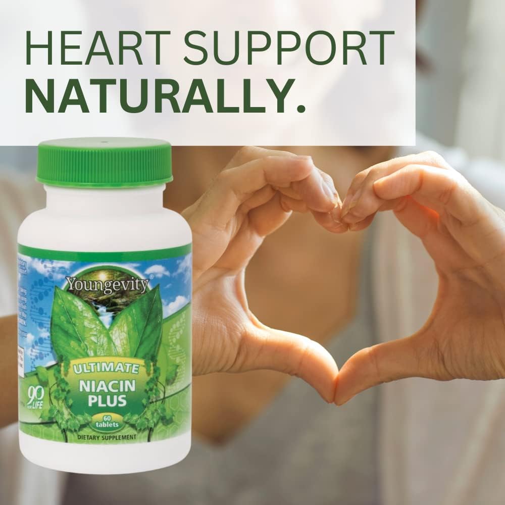 Youngevity Ultimate Niacin Plus™ 500 mg con Mezcla Exclusiva de Corteza de Arjuna, Bayas de Espino y Nattokinasa - 60 Comprimidos