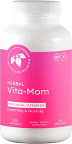 Mountain Meadow Herbal Vita-MOM Vitaminas Prenatales - Suplemento con 5-MTHF Folato, Hierro, Multivitaminas y Hierbas Orgánicas - 120 Cápsulas Blandas (2 Meses)
