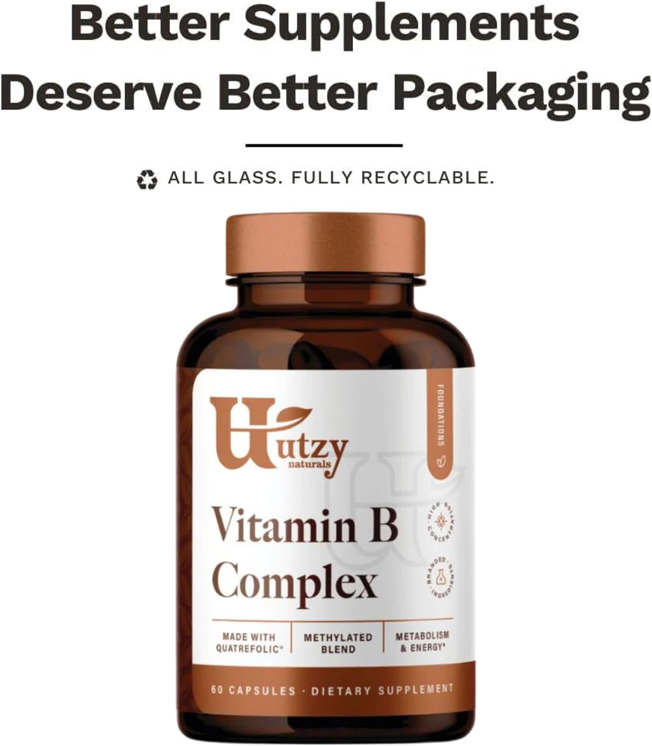 Utzy Naturals Complejo B | Vitaminas B Esenciales con Colina e Inositol | 60 Cápsulas
