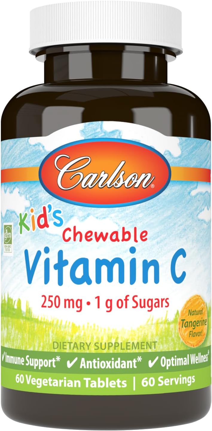 Carlson - Vitamina C Masticable para Niños, 250 mg, Sabor Mandarina, 60 tabletas vegetarianas