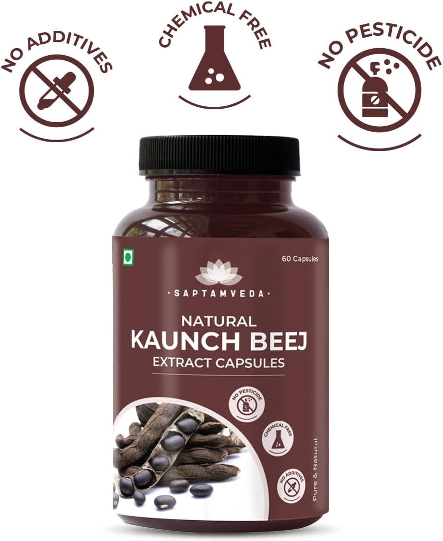 SAPTAMVEDA Kaunch Beej Extracto Natural 500mg, 60 Cápsulas Vegetales