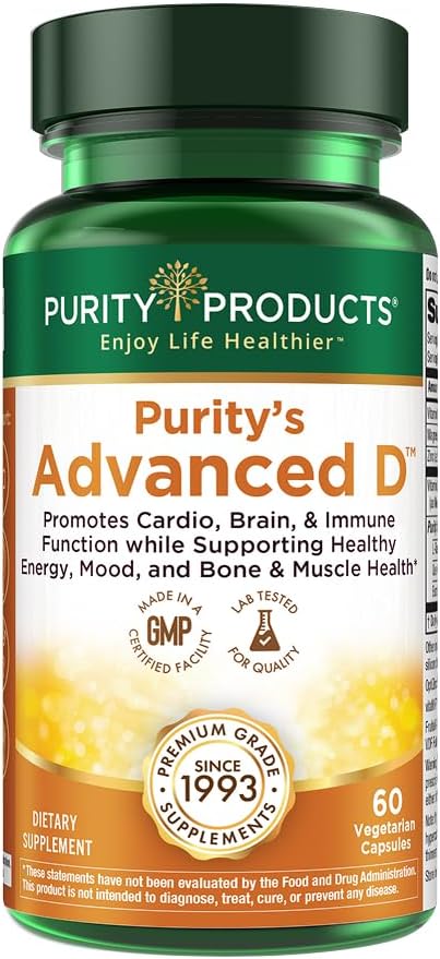 Purity Products Advanced D - Vitamina D3, K2, Zinc, Magnesio, Boro y Taurina - 60 Cápsulas Vegetarianas