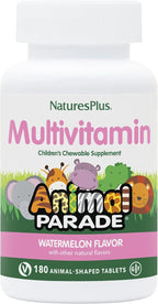 NaturesPlus Animal Parade Multivitamin Chews for Children, Watermelon - 180 Animal Shaped Tablets - Vegan, Gluten Free
