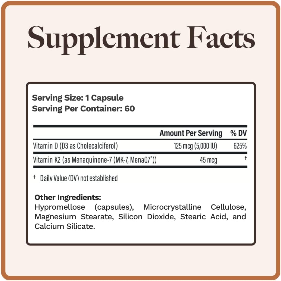 Vitamina D3+K2 5000 UI 45 mcg MenaQ7 | Utzy Naturals