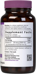 Bluebonnet Nutrition Vitamina D3 2000 IU – 250 Cápsulas Blandas