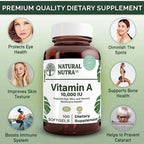 Natural Nutra Vitamina A 10,000 UI Cápsulas Blandas – Alta Potencia para la Visión y la Piel – Sin Gluten – Aceite de Hígado de Pescado para Hombres y Mujeres, 100 Cápsulas