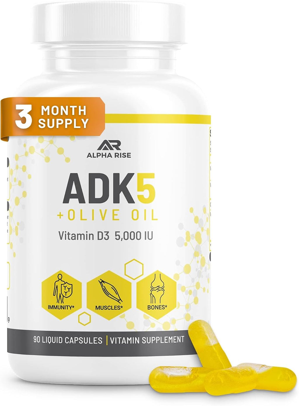 ADK 5 Suplemento con Vitaminas A, D3 y K2 (MK7+MK4) - 90 Cápsulas Líquidas Vegetarianas