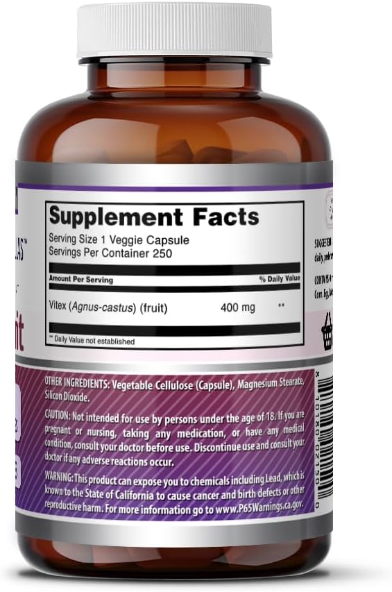 Amazing Formulas Vitex Fruta 400 mg | Cápsulas Vegetales | No OGM | Sin Gluten | 250 Cápsulas