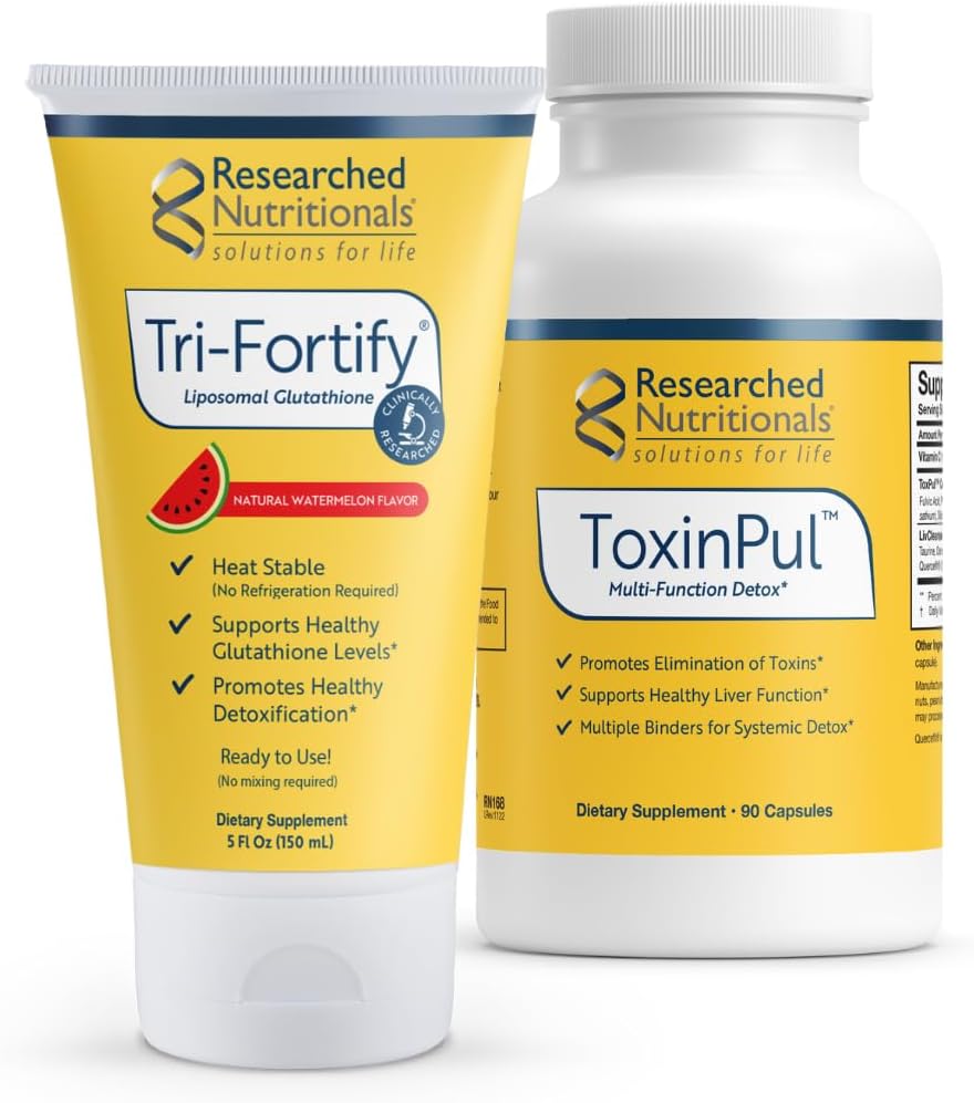 Researched Nutritionals Revitalized Detox Duo - Tri-Fortify Watermelon Liposomal Glutathione (450mg) Liquid & ToxinPul
