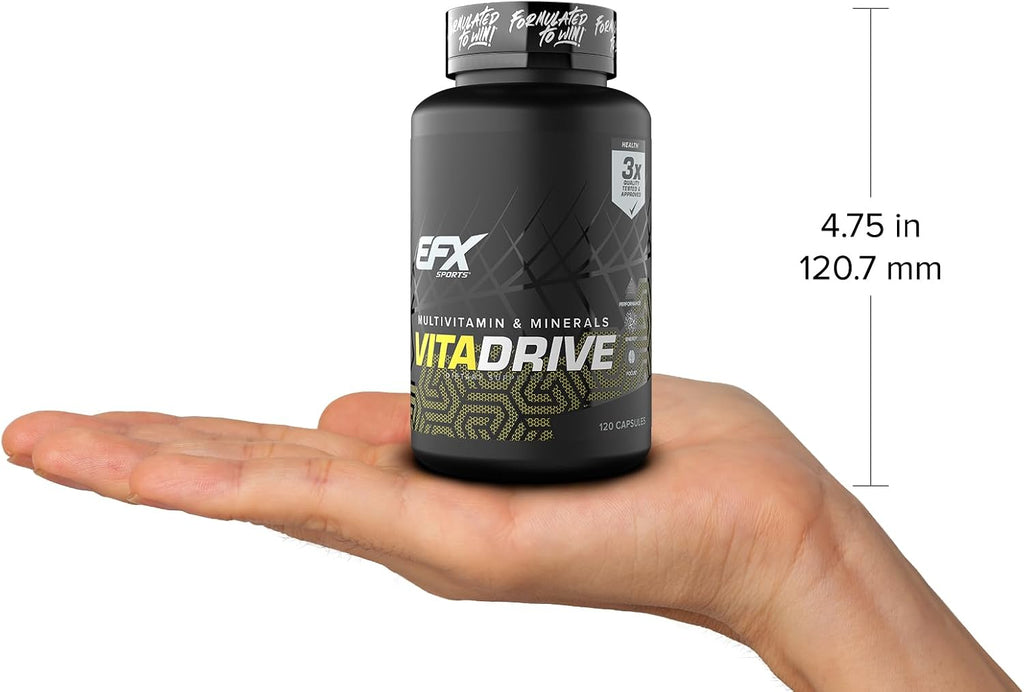 EFX Sports Vita Drive | Multivitamínico para Atletas | Complejo de Vitaminas, Minerales, Micronutrientes y Antioxidantes | 30 Servicios, 120 Cápsulas