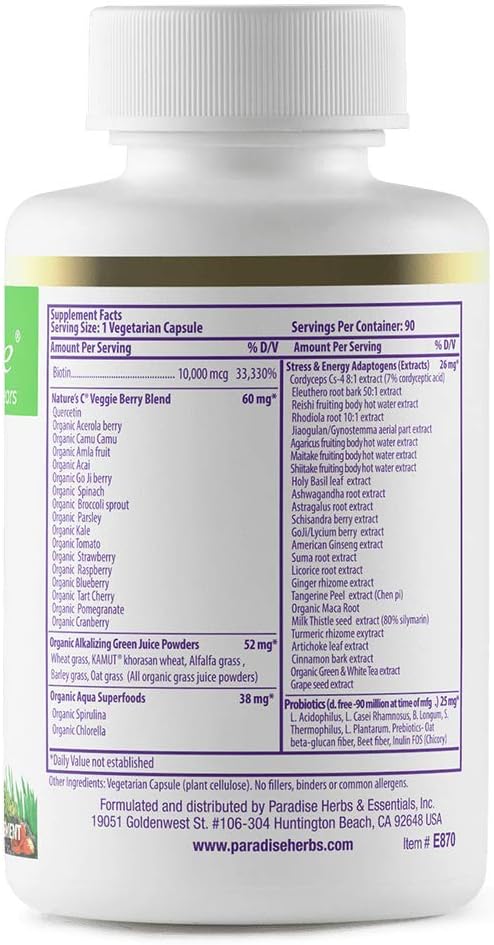 Paradise Herbs Earth's Blend Biotina – Cabello, Piel y Uñas – 90 Cápsulas