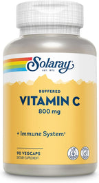 Solaray Vitamina C Tamponada 800 mg con Escaramujo y Acerola - 90 Cápsulas Veganas