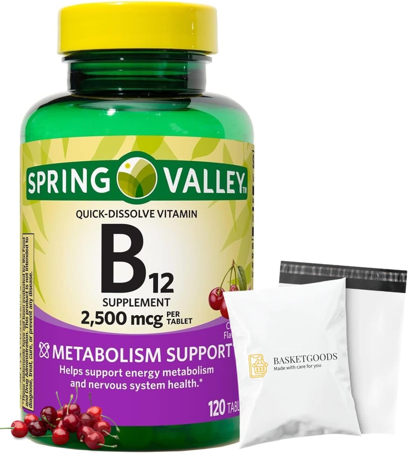 Spring Valley Vitamina B12 2500 mcg Comprimidos de Disolución Rápida, 120 Comprimidos