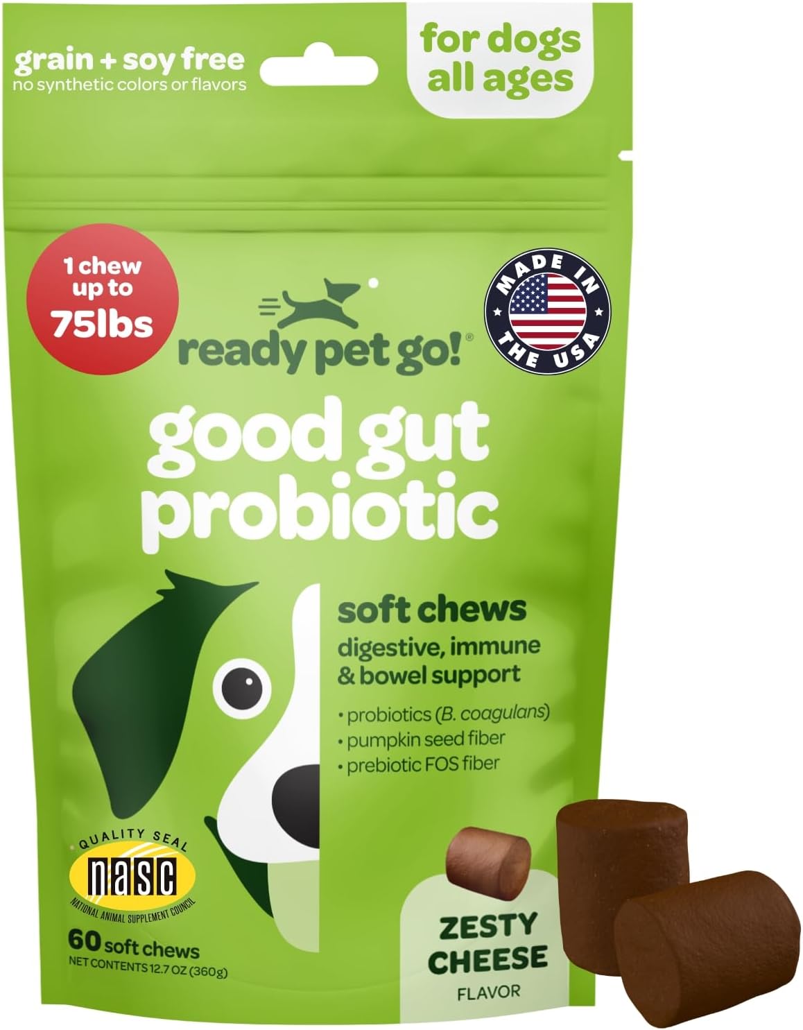 Masticables Probióticos para Perros - Salud Digestiva con Calabaza y Enzimas - 60 Unidades