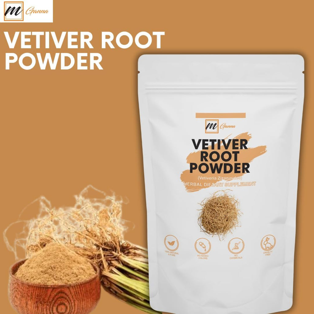 mGanna 100% Natural Vetiver/Vetiveria Zizanioides/Khus Root Powder for Ayurvedic, Herbal, and Cosmetic Formulations (227 g)