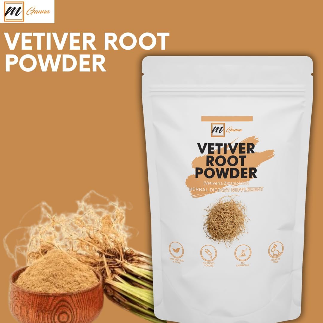 mGanna 100% Natural Vetiver/Vetiveria Zizanioides/Khus Root Powder for Ayurvedic, Herbal, and Cosmetic Formulations (227 g)